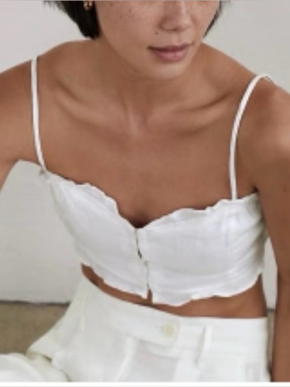ARITZIA Wilfred Linen Ruffle Lace-Up Crop Top
